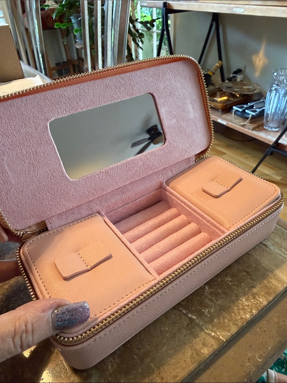 Blush Pink Travel Jewelry Case with Mirror